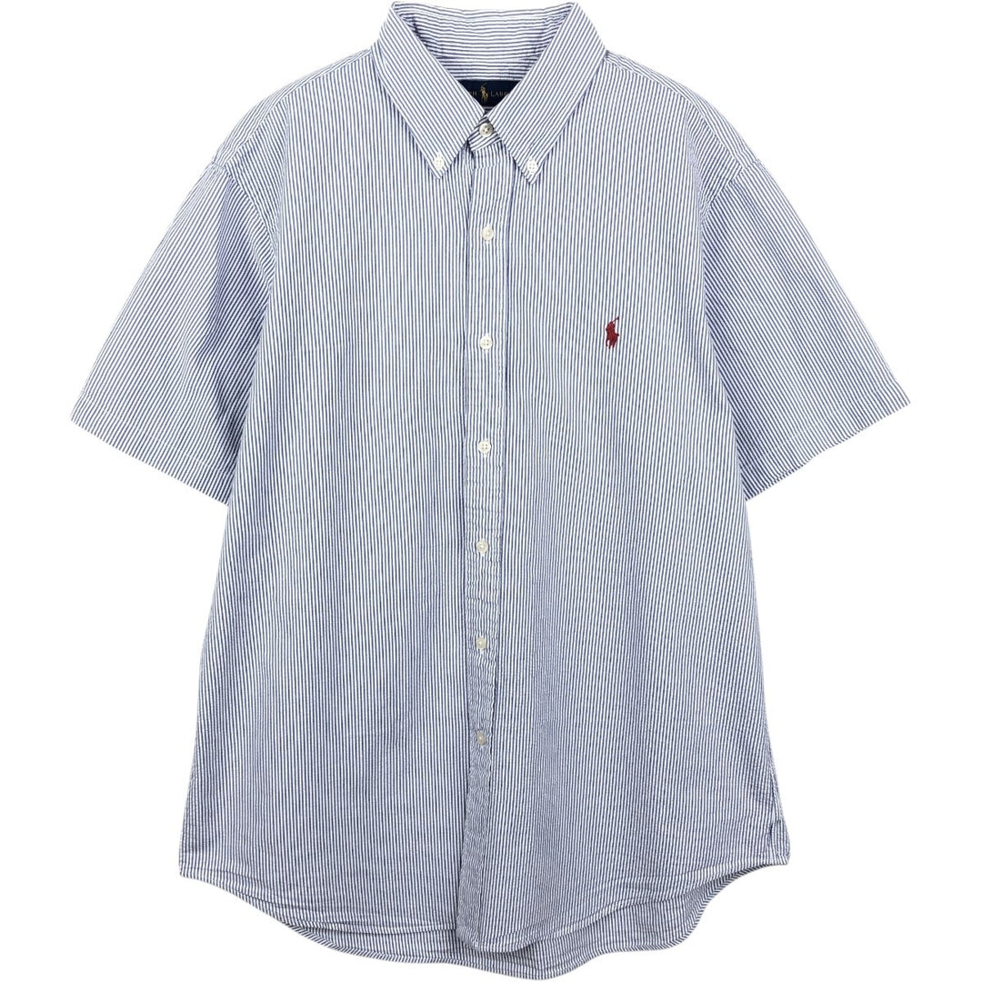 Ralph Lauren Seersucker Short Sleeve Button-Down Striped Shirt, Men's Size L cotton blue type Vintage Second Hand