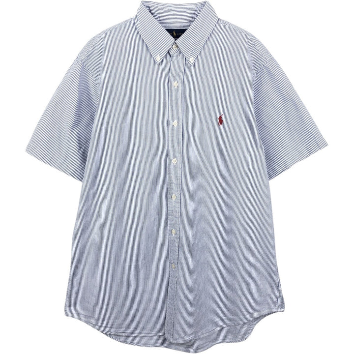 Ralph Lauren Seersucker Short Sleeve Button-Down Striped Shirt, Men's Size L cotton blue type Vintage Second Hand