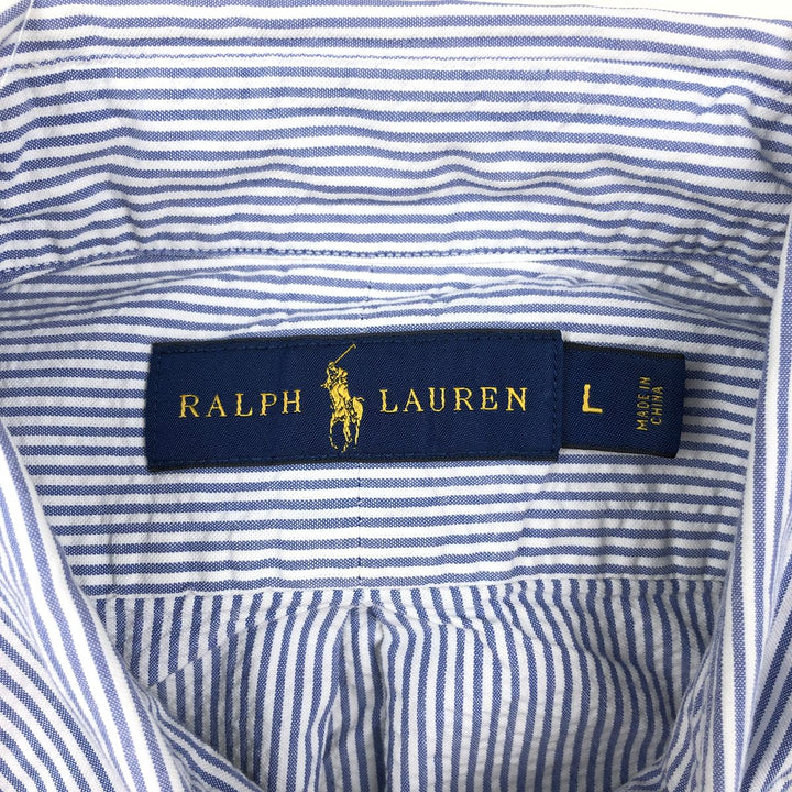 Ralph Lauren Seersucker Short Sleeve Button-Down Striped Shirt, Men's Size L cotton blue type Vintage Second Hand