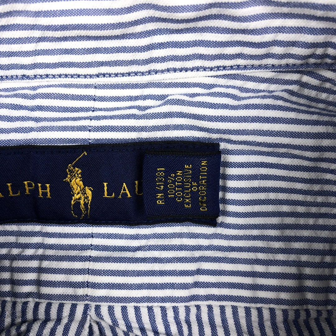 Ralph Lauren Seersucker Short Sleeve Button-Down Striped Shirt, Men's Size L cotton blue type Vintage Second Hand