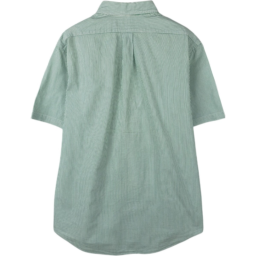 Ralph Lauren CUSTOM FIT Seersucker Short-Sleeve Button-Down Striped Shirt, Men's Size L (approx.) cotton green type Vintage Second Hand