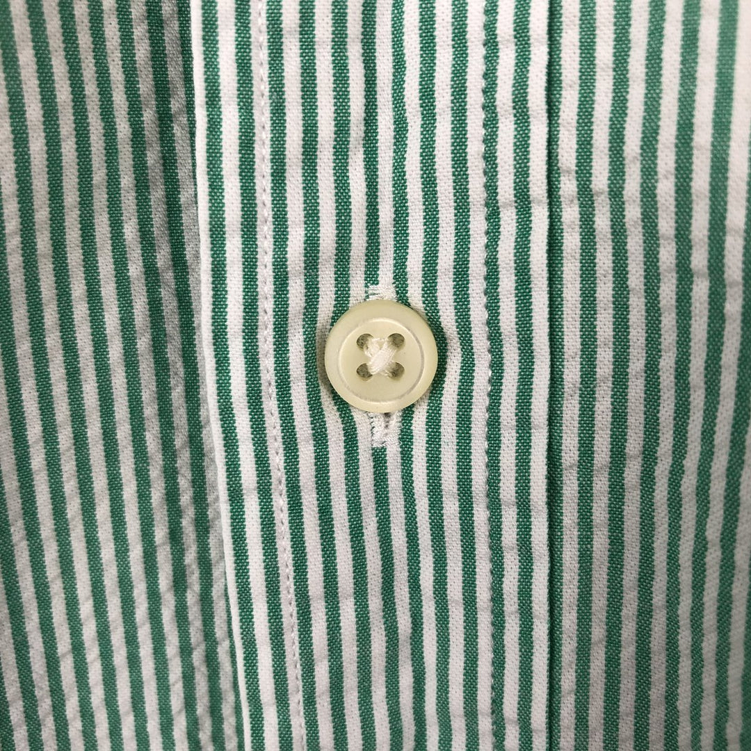 Ralph Lauren CUSTOM FIT Seersucker Short-Sleeve Button-Down Striped Shirt, Men's Size L (approx.) cotton green type Vintage Second Hand