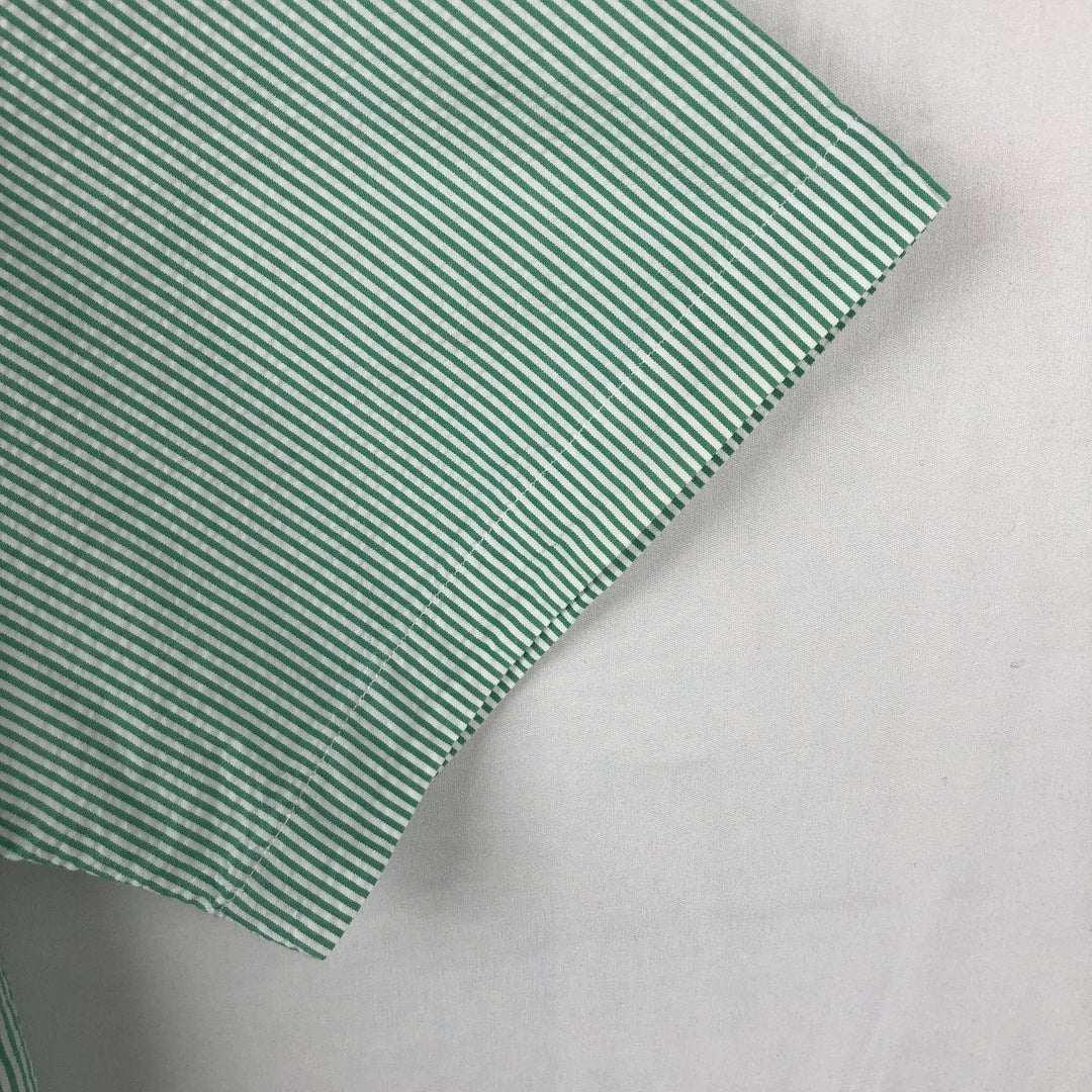 Ralph Lauren CUSTOM FIT Seersucker Short-Sleeve Button-Down Striped Shirt, Men's Size L (approx.) cotton green type Vintage Second Hand