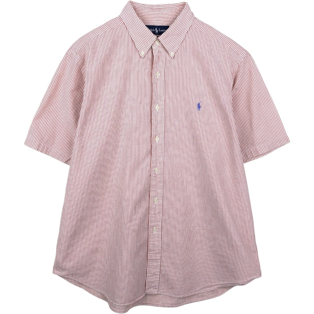 Ralph Lauren CLASSIC FIT Classic Fit Seersucker Short Sleeve Button Down Striped Shirt Men's XL cotton red type Vintage Second Hand