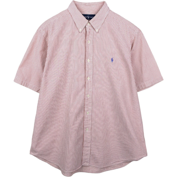 Ralph Lauren CLASSIC FIT Classic Fit Seersucker Short Sleeve Button Down Striped Shirt Men's XL cotton red type Vintage Second Hand