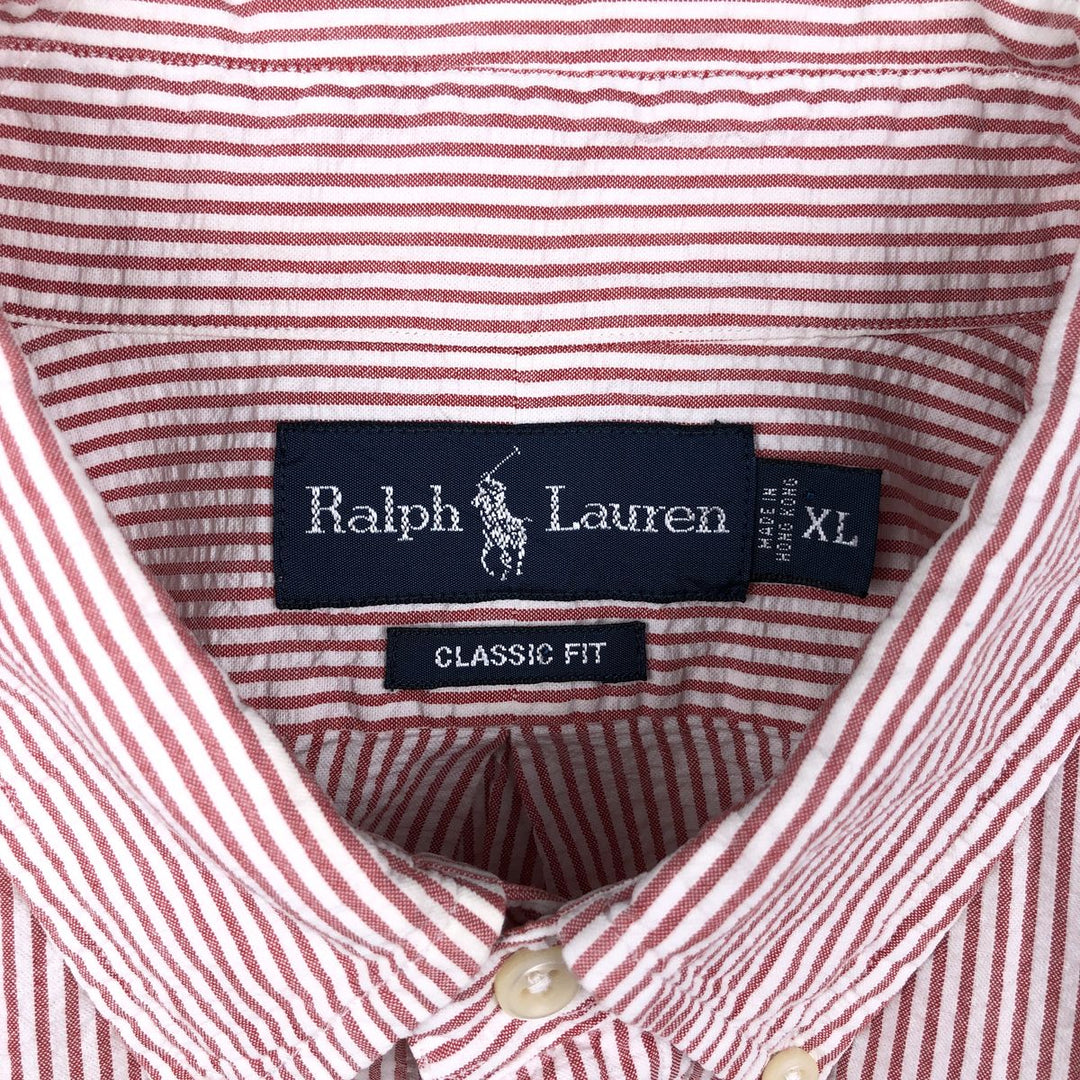 Ralph Lauren CLASSIC FIT Classic Fit Seersucker Short Sleeve Button Down Striped Shirt Men's XL cotton red type Vintage Second Hand