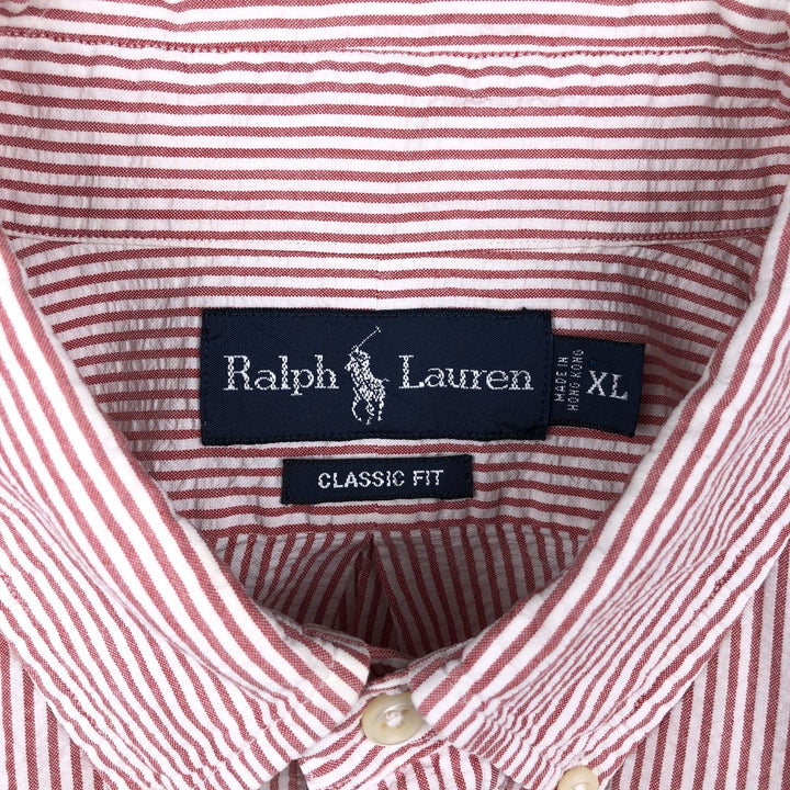 Ralph Lauren CLASSIC FIT Classic Fit Seersucker Short Sleeve Button Down Striped Shirt Men's XL cotton red type Vintage Second Hand