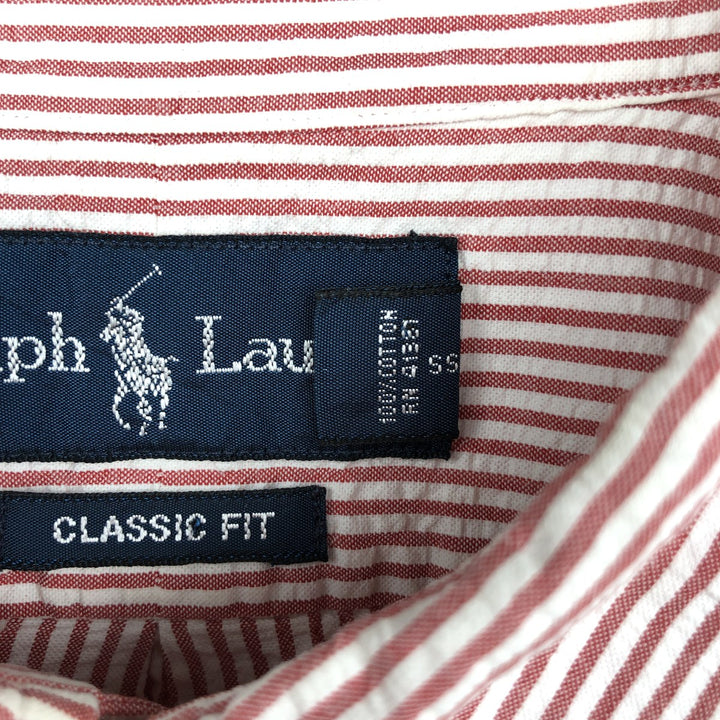 Ralph Lauren CLASSIC FIT Classic Fit Seersucker Short Sleeve Button Down Striped Shirt Men's XL cotton red type Vintage Second Hand