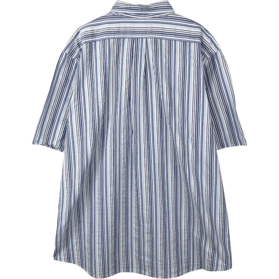 Ralph Lauren RL Untucked Fit Seersucker Multi-Stripe Short-Sleeve Button-Down Striped Shirt, Men's Size XL (approx.) cotton blue type Vintage Second Hand