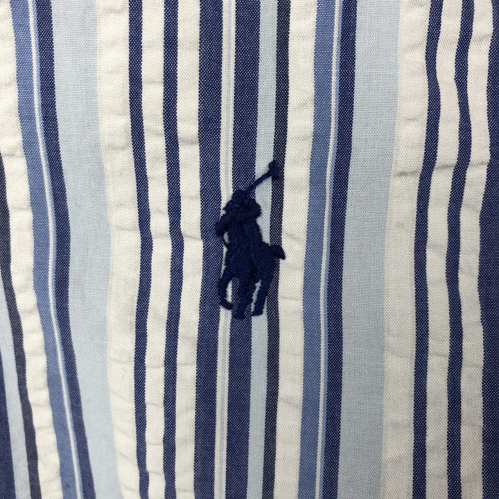 Ralph Lauren RL Untucked Fit Seersucker Multi-Stripe Short-Sleeve Button-Down Striped Shirt, Men's Size XL (approx.) cotton blue type Vintage Second Hand