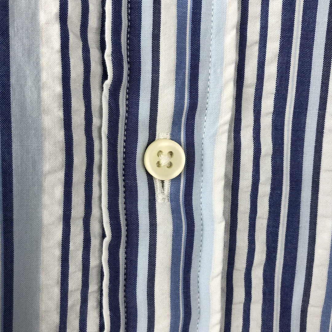 Ralph Lauren RL Untucked Fit Seersucker Multi-Stripe Short-Sleeve Button-Down Striped Shirt, Men's Size XL (approx.) cotton blue type Vintage Second Hand