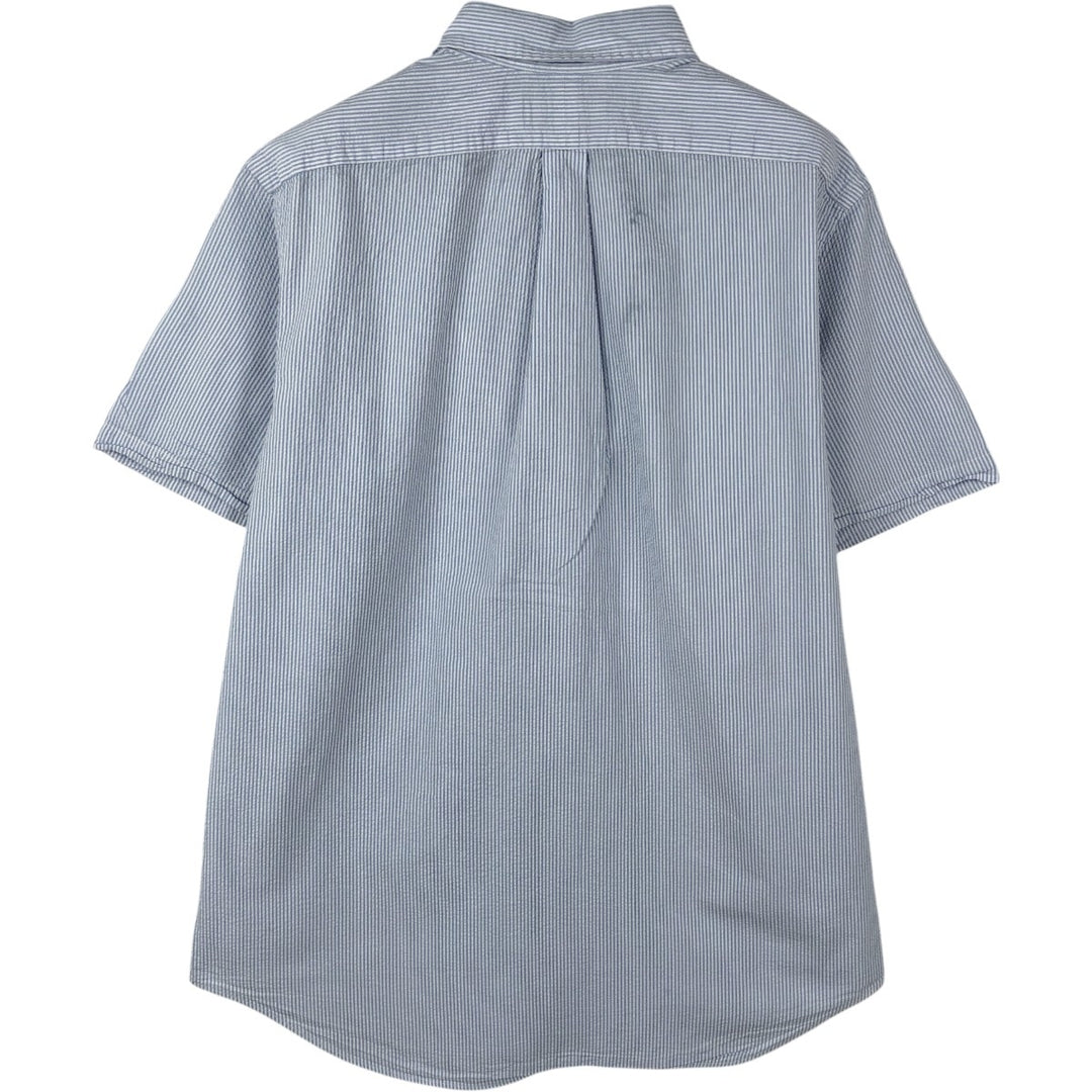 Ralph Lauren Seersucker Short Sleeve Button-Down Striped Shirt, Men's Size L cotton Blue type light blue Vintage Second Hand