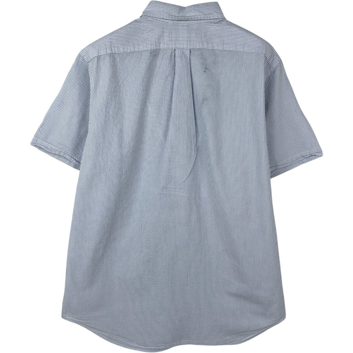 Ralph Lauren Seersucker Short Sleeve Button-Down Striped Shirt, Men's Size L cotton Blue type light blue Vintage Second Hand