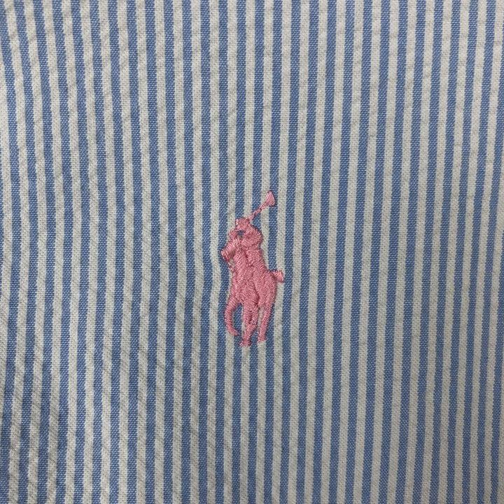 Ralph Lauren Seersucker Short Sleeve Button-Down Striped Shirt, Men's Size L cotton Blue type light blue Vintage Second Hand