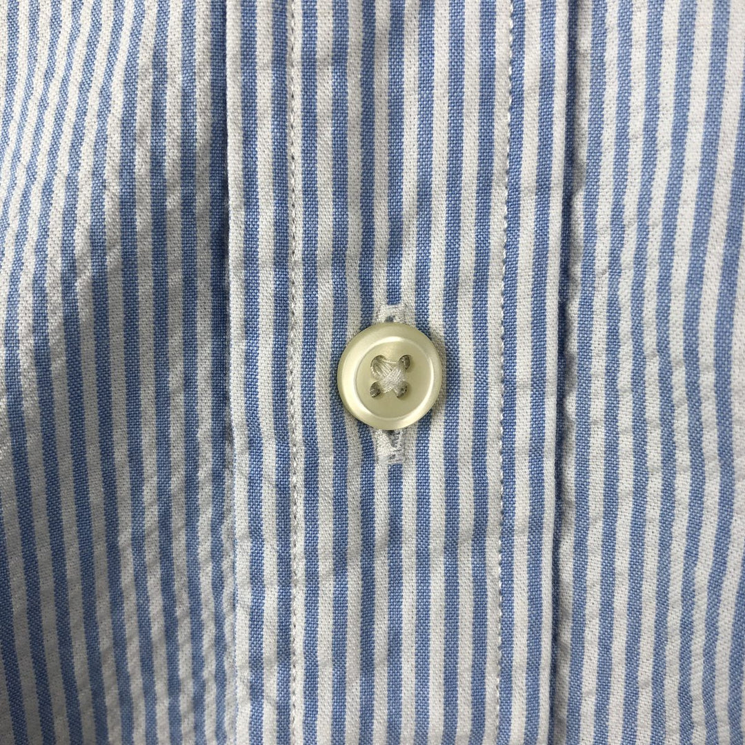 Ralph Lauren Seersucker Short Sleeve Button-Down Striped Shirt, Men's Size L cotton Blue type light blue Vintage Second Hand