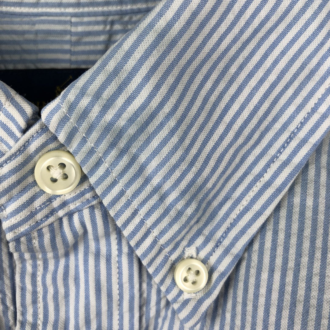 Ralph Lauren Seersucker Short Sleeve Button-Down Striped Shirt, Men's Size L cotton Blue type light blue Vintage Second Hand