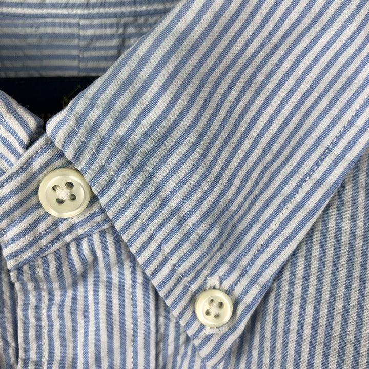 Ralph Lauren Seersucker Short Sleeve Button-Down Striped Shirt, Men's Size L cotton Blue type light blue Vintage Second Hand