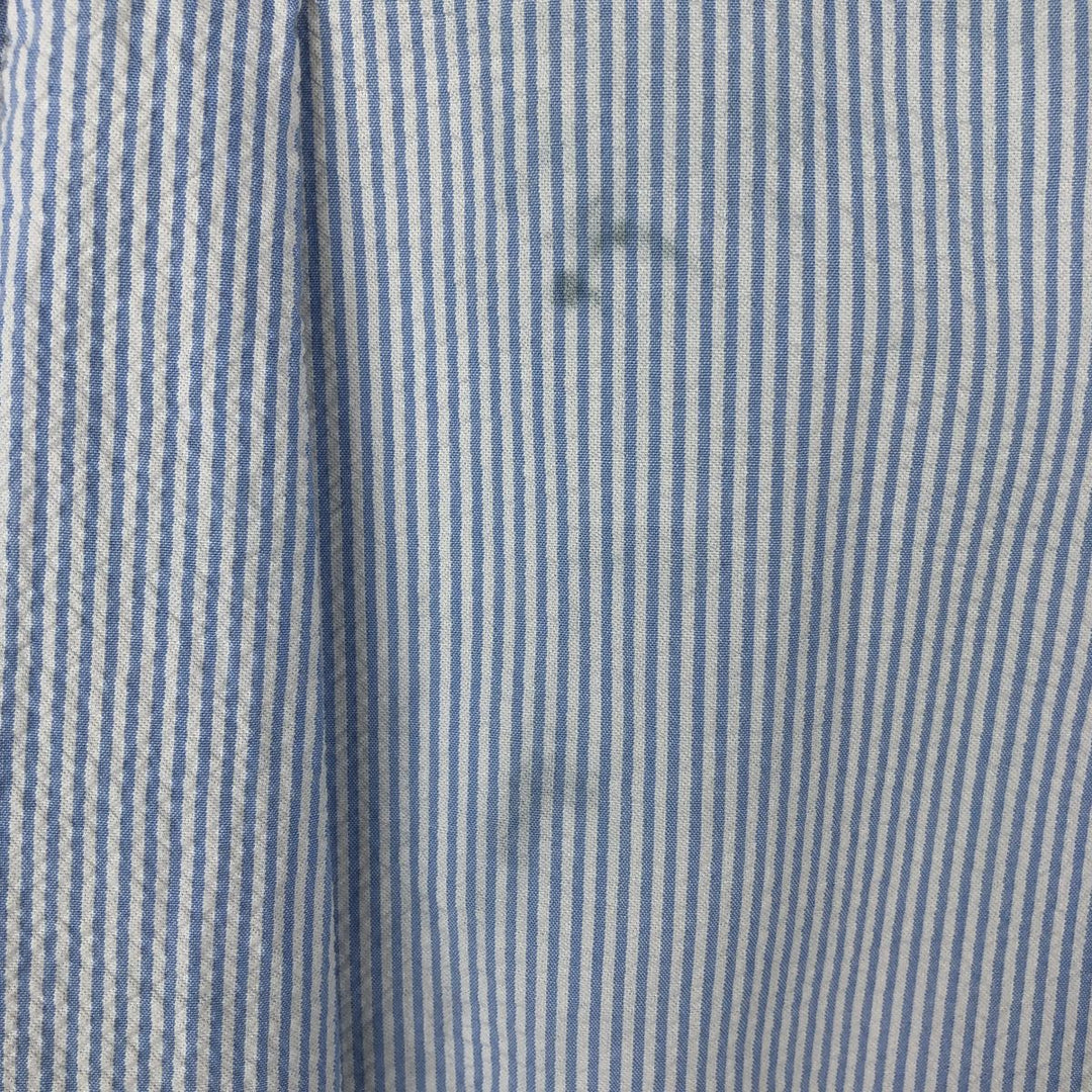 Ralph Lauren Seersucker Short Sleeve Button-Down Striped Shirt, Men's Size L cotton Blue type light blue Vintage Second Hand