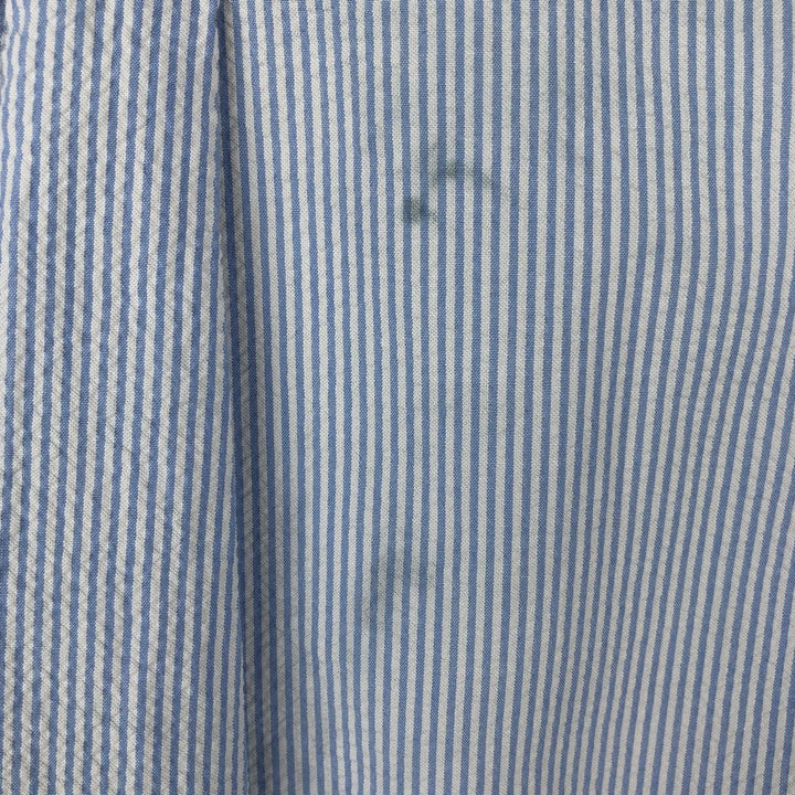 Ralph Lauren Seersucker Short Sleeve Button-Down Striped Shirt, Men's Size L cotton Blue type light blue Vintage Second Hand