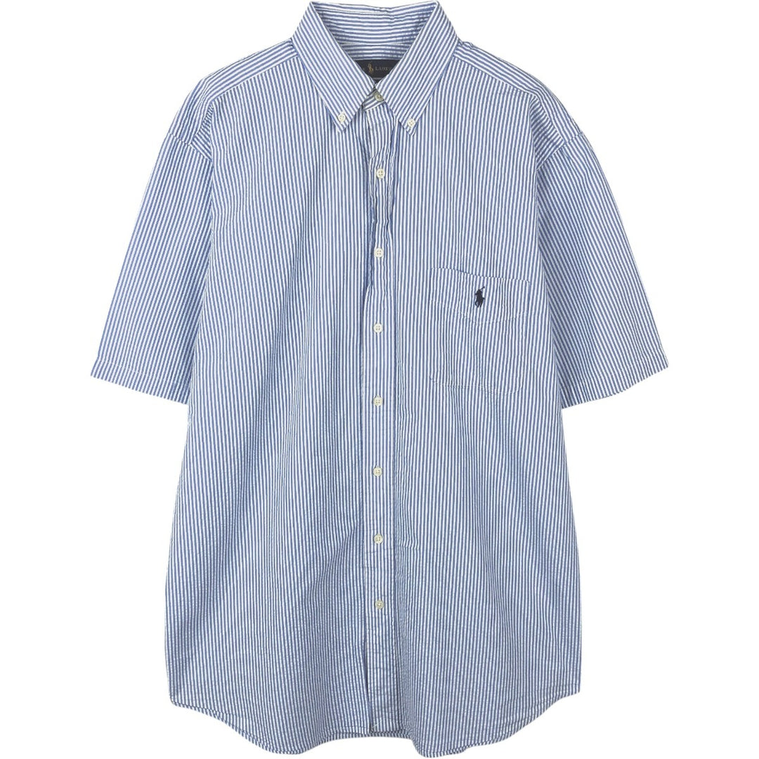Ralph Lauren SEERSUCKER Short-Sleeve Button-Down Striped Shirt, Men's Size L (approx.) cotton blue type Vintage Second Hand