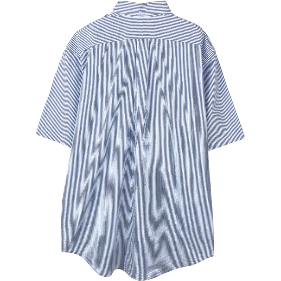 Ralph Lauren SEERSUCKER Short-Sleeve Button-Down Striped Shirt, Men's Size L (approx.) cotton blue type Vintage Second Hand
