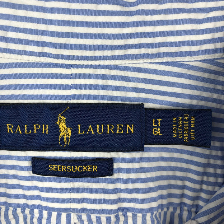 Ralph Lauren SEERSUCKER Short-Sleeve Button-Down Striped Shirt, Men's Size L (approx.) cotton blue type Vintage Second Hand