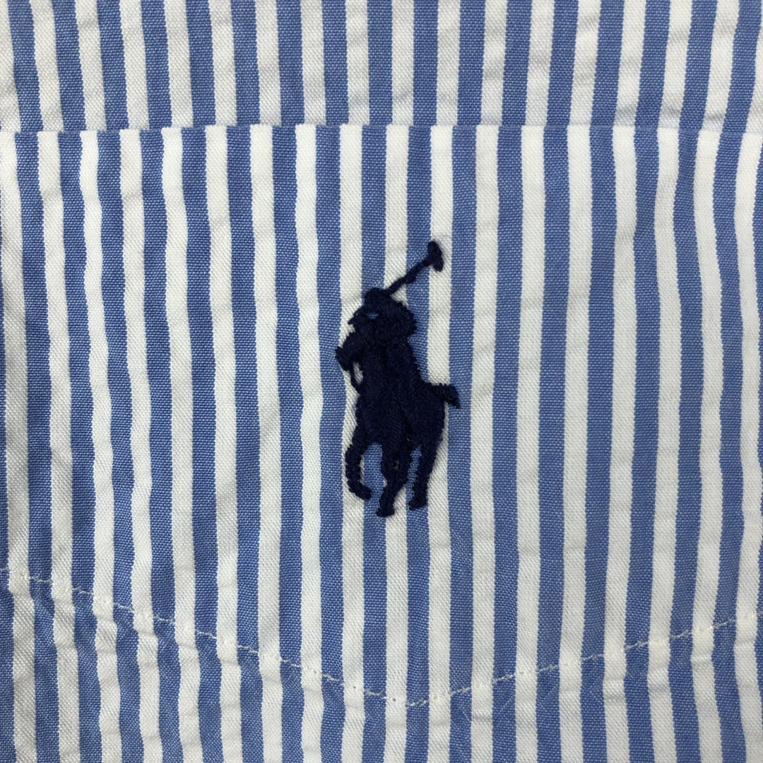 Ralph Lauren SEERSUCKER Short-Sleeve Button-Down Striped Shirt, Men's Size L (approx.) cotton blue type Vintage Second Hand