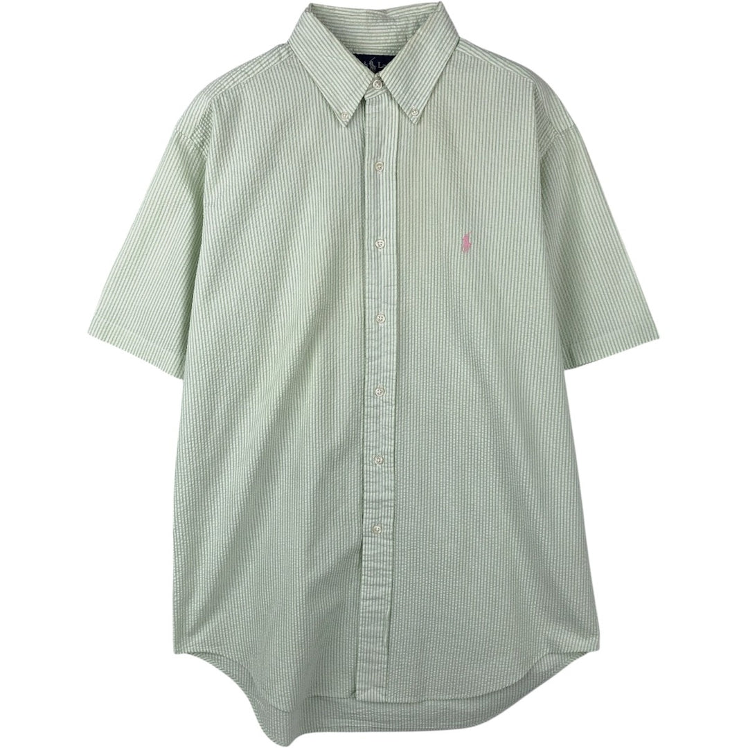 Ralph Lauren Classic Fit Seersucker Short Sleeve Button Down Striped Shirt Men's M cotton green type Vintage Second Hand