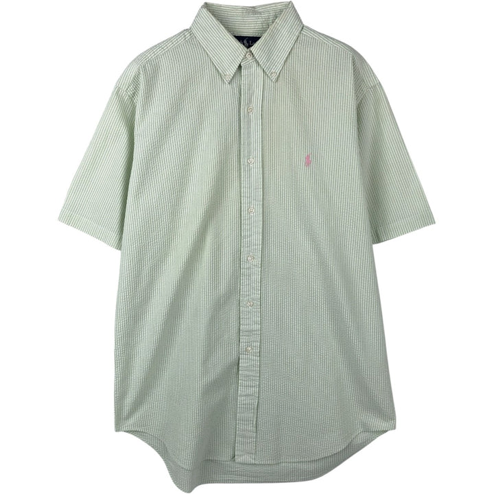 Ralph Lauren Classic Fit Seersucker Short Sleeve Button Down Striped Shirt Men's M cotton green type Vintage Second Hand