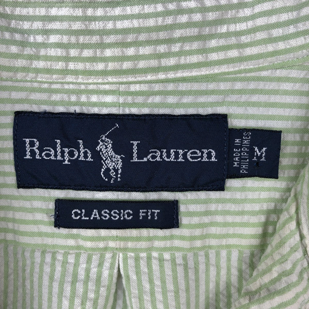 Ralph Lauren Classic Fit Seersucker Short Sleeve Button Down Striped Shirt Men's M cotton green type Vintage Second Hand