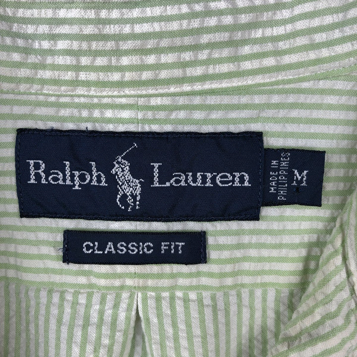 Ralph Lauren Classic Fit Seersucker Short Sleeve Button Down Striped Shirt Men's M cotton green type Vintage Second Hand