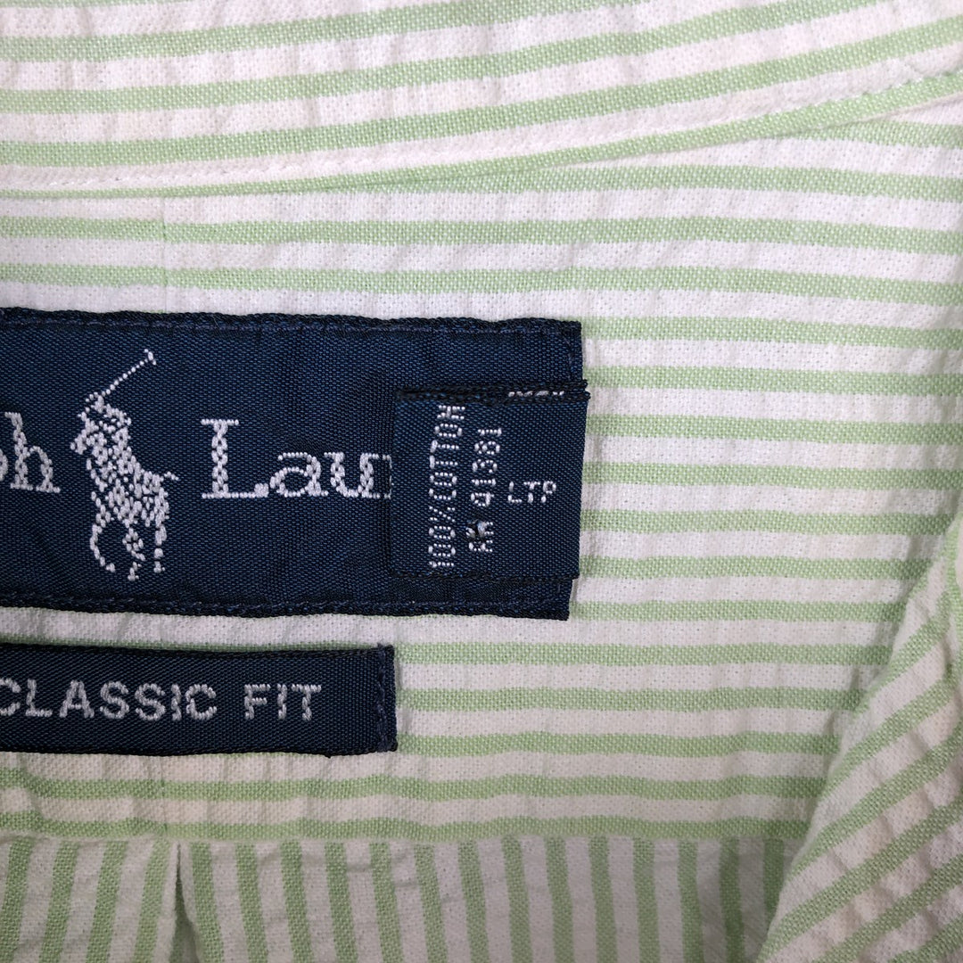 Ralph Lauren Classic Fit Seersucker Short Sleeve Button Down Striped Shirt Men's M cotton green type Vintage Second Hand