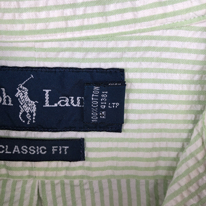 Ralph Lauren Classic Fit Seersucker Short Sleeve Button Down Striped Shirt Men's M cotton green type Vintage Second Hand