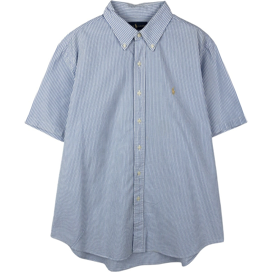 Ralph Lauren Seersucker Short Sleeve Button-Down Striped Shirt Men's XL cotton Blue type light blue Vintage Second Hand