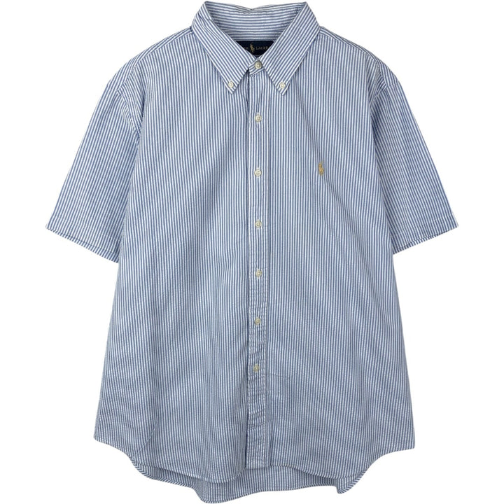 Ralph Lauren Seersucker Short Sleeve Button-Down Striped Shirt Men's XL cotton Blue type light blue Vintage Second Hand