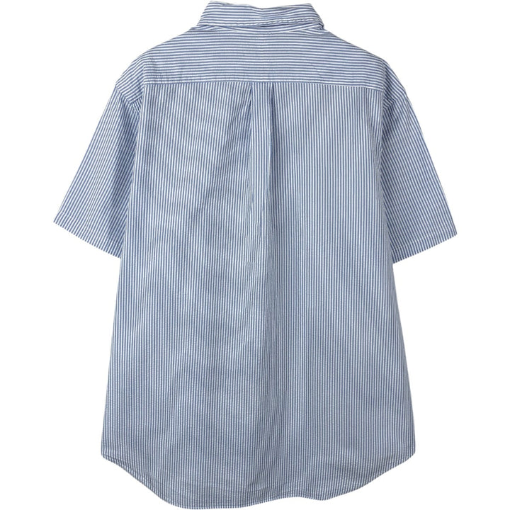 Ralph Lauren Seersucker Short Sleeve Button-Down Striped Shirt Men's XL cotton Blue type light blue Vintage Second Hand