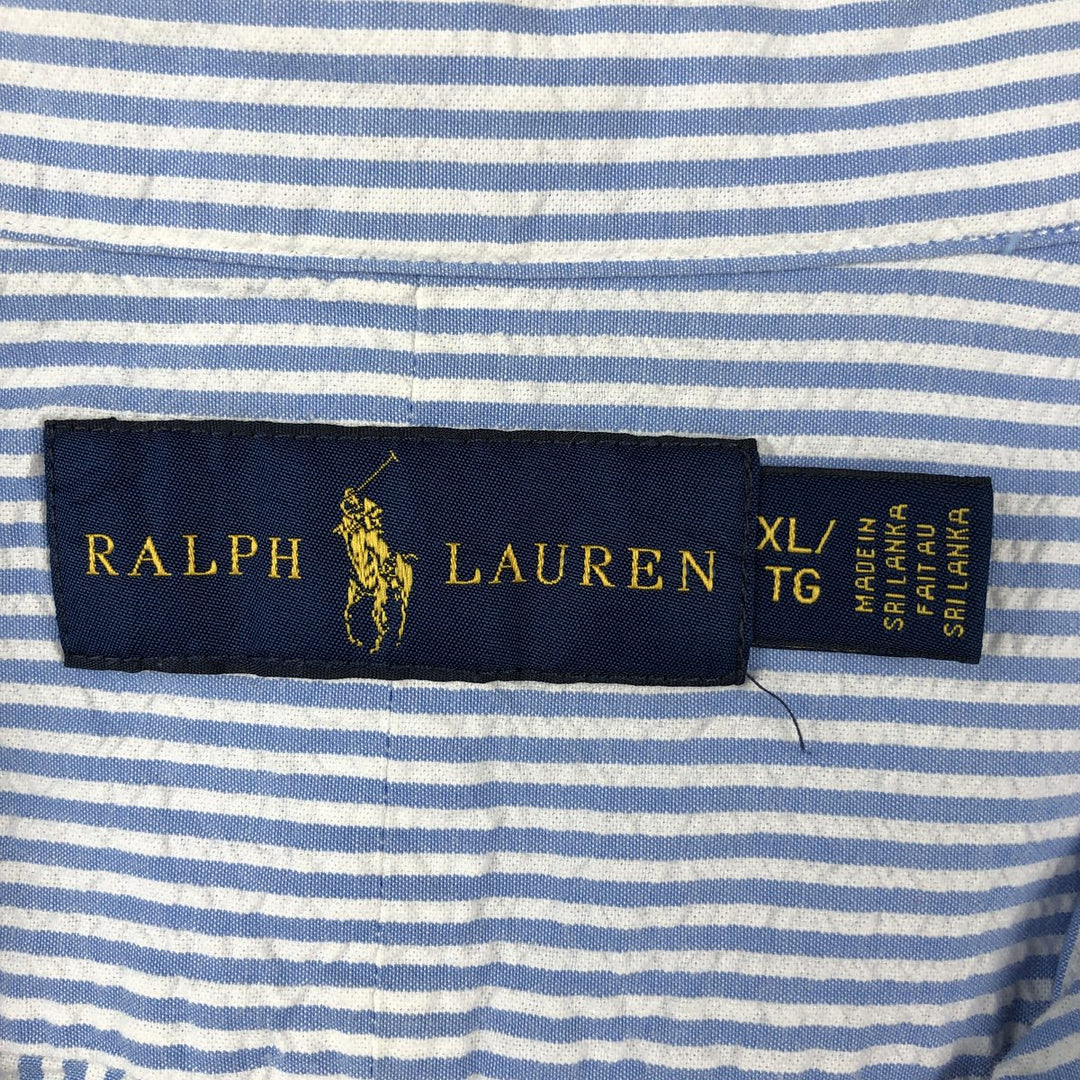 Ralph Lauren Seersucker Short Sleeve Button-Down Striped Shirt Men's XL cotton Blue type light blue Vintage Second Hand