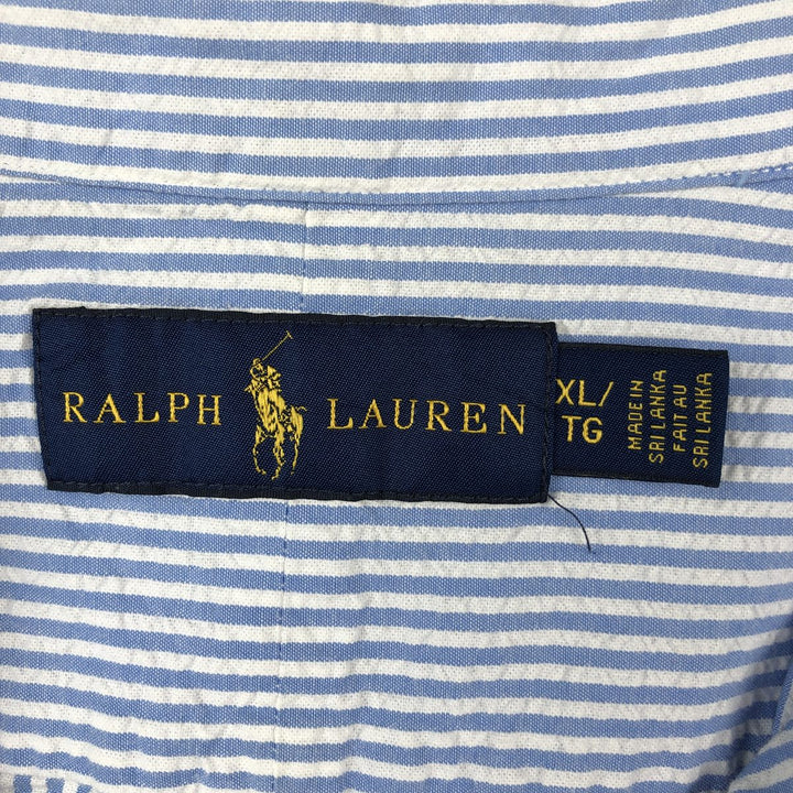 Ralph Lauren Seersucker Short Sleeve Button-Down Striped Shirt Men's XL cotton Blue type light blue Vintage Second Hand