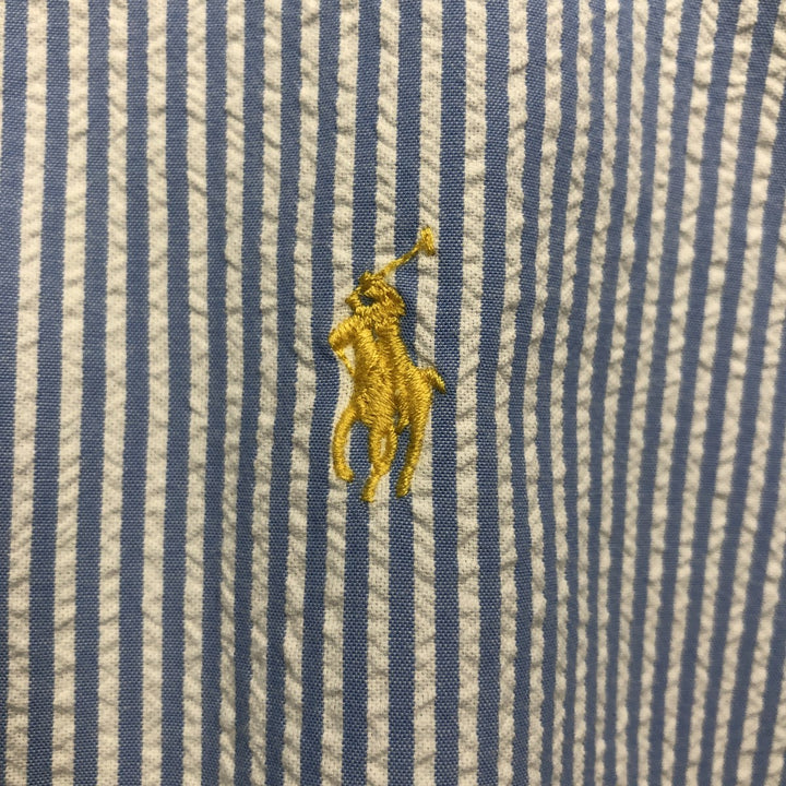 Ralph Lauren Seersucker Short Sleeve Button-Down Striped Shirt Men's XL cotton Blue type light blue Vintage Second Hand