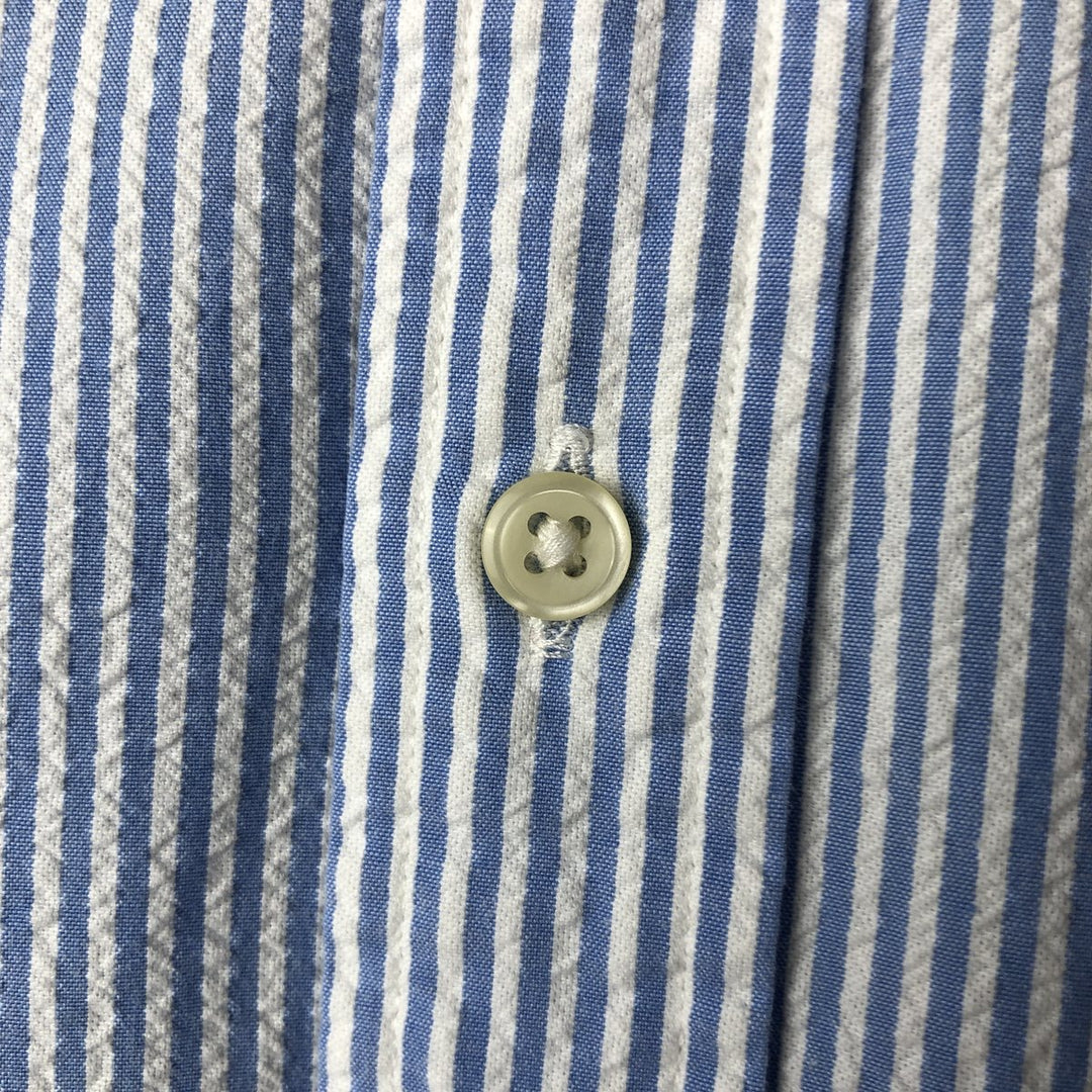 Ralph Lauren Seersucker Short Sleeve Button-Down Striped Shirt Men's XL cotton Blue type light blue Vintage Second Hand