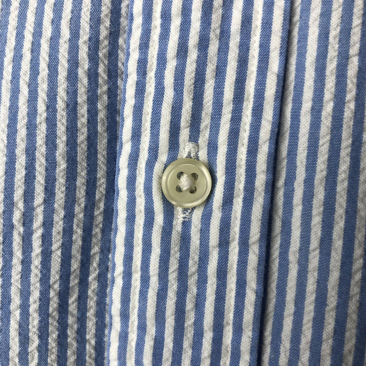 Ralph Lauren Seersucker Short Sleeve Button-Down Striped Shirt Men's XL cotton Blue type light blue Vintage Second Hand