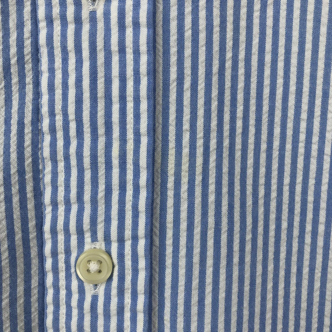 Ralph Lauren Seersucker Short Sleeve Button-Down Striped Shirt Men's XL cotton Blue type light blue Vintage Second Hand
