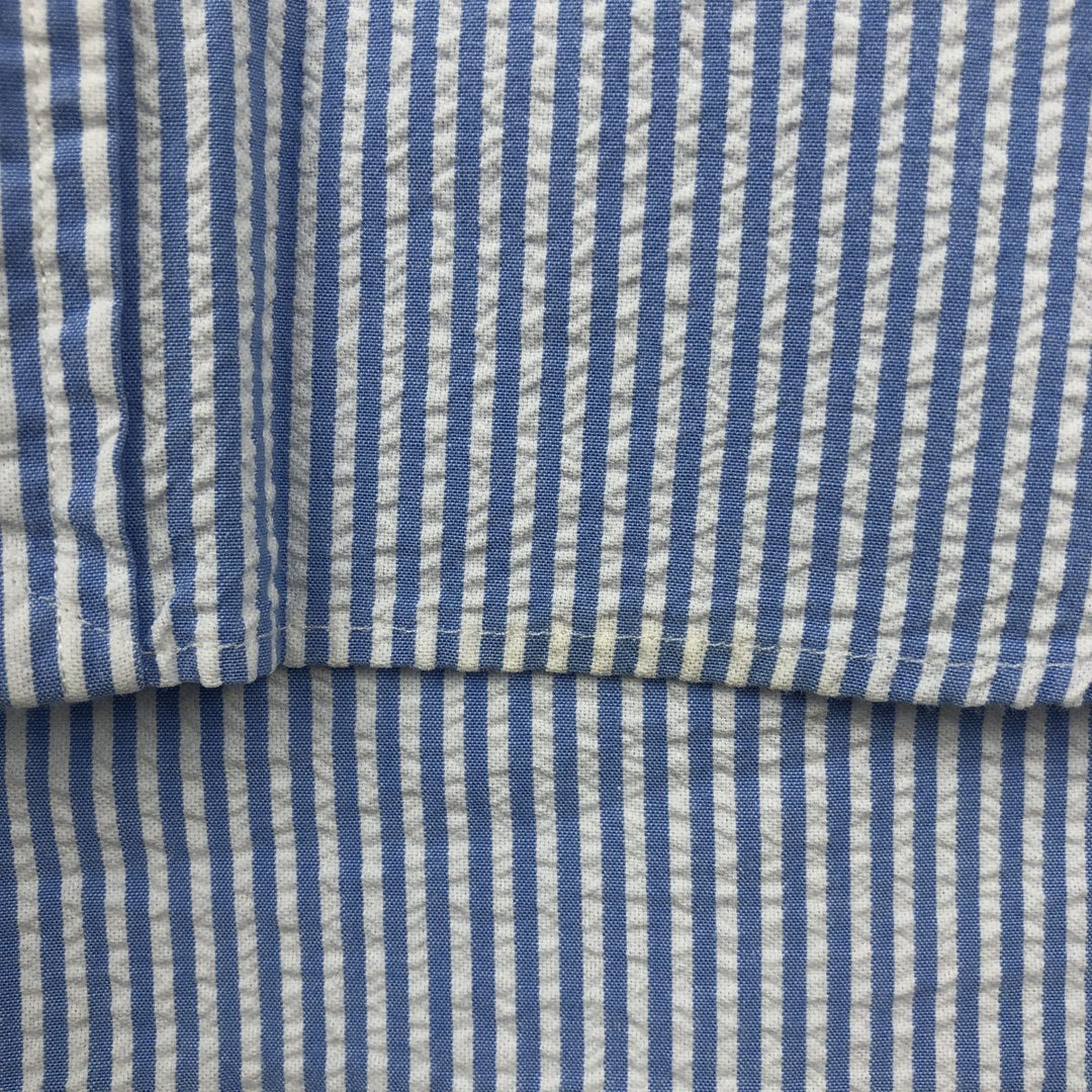 Ralph Lauren Seersucker Short Sleeve Button-Down Striped Shirt Men's XL cotton Blue type light blue Vintage Second Hand