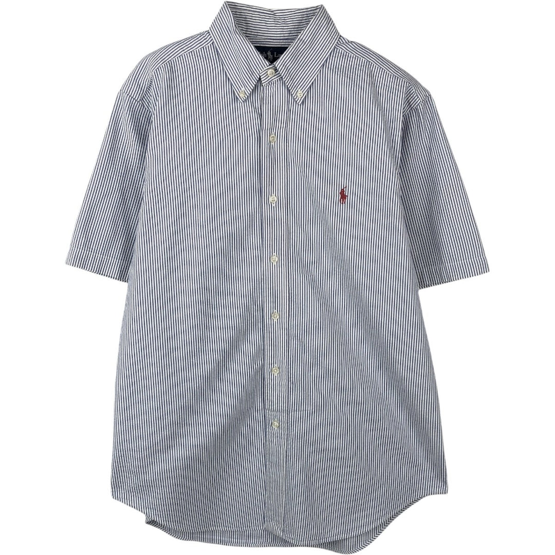 Ralph Lauren CLASSIC FIT Seersucker Stripe Pattern Short-Sleeve Button-Down Stripe Shirt, Men's Size M (approx.) cotton blue type Vintage Second Hand