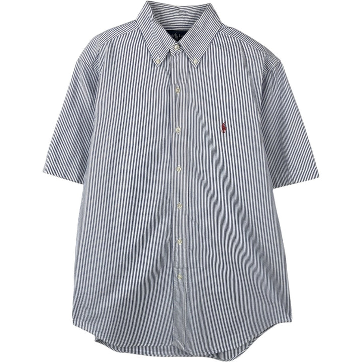Ralph Lauren CLASSIC FIT Seersucker Stripe Pattern Short-Sleeve Button-Down Stripe Shirt, Men's Size M (approx.) cotton blue type Vintage Second Hand
