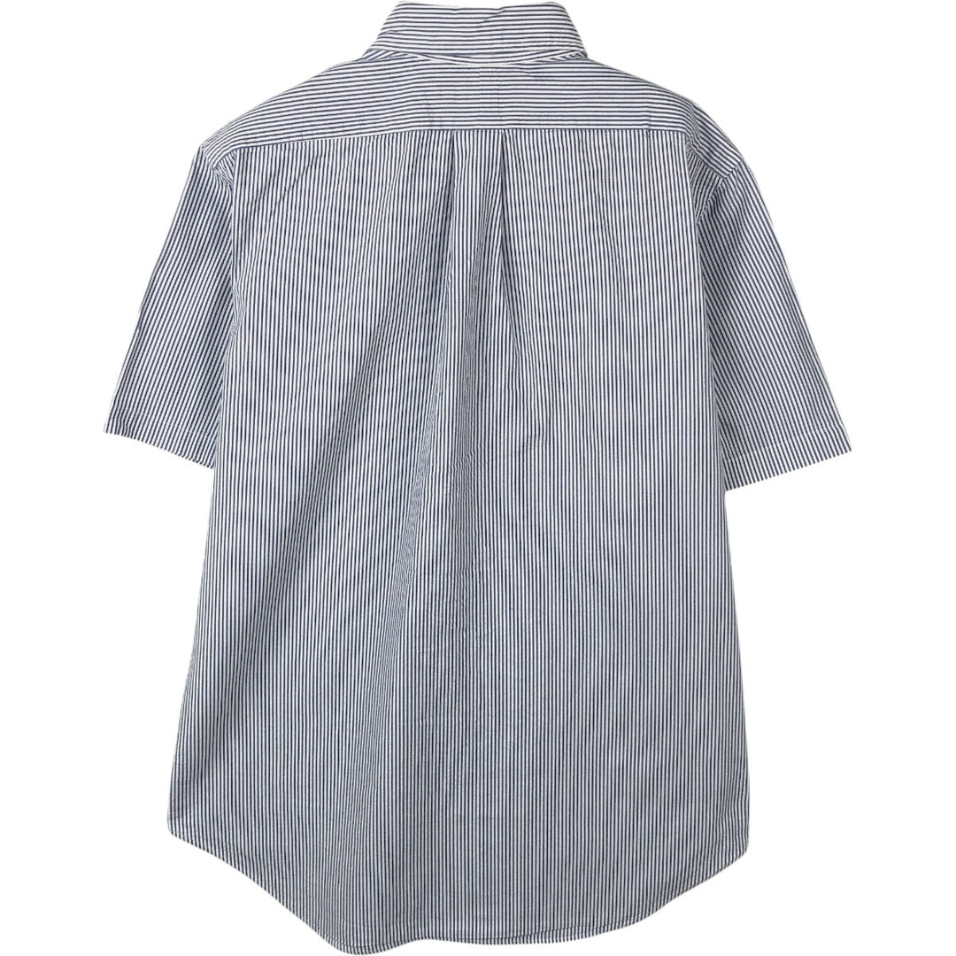 Ralph Lauren CLASSIC FIT Seersucker Stripe Pattern Short-Sleeve Button-Down Stripe Shirt, Men's Size M (approx.) cotton blue type Vintage Second Hand