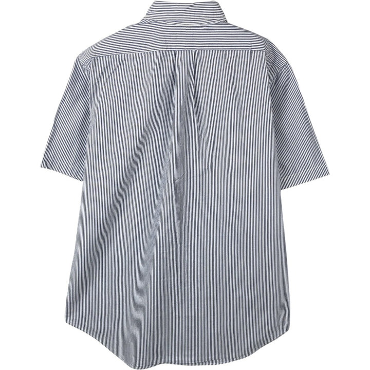 Ralph Lauren CLASSIC FIT Seersucker Stripe Pattern Short-Sleeve Button-Down Stripe Shirt, Men's Size M (approx.) cotton blue type Vintage Second Hand