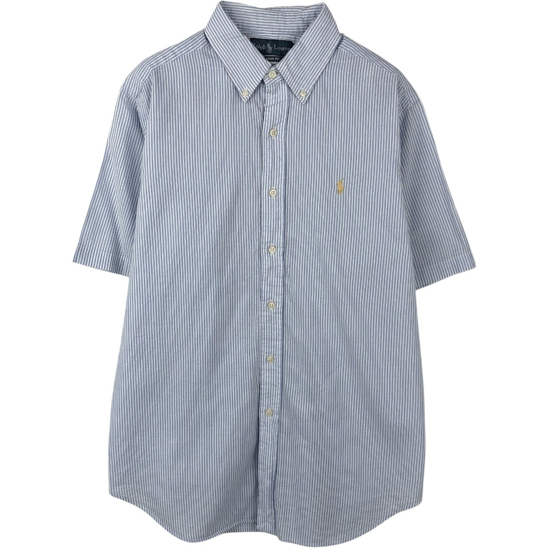 Ralph Lauren Classic Fit Seersucker Short Sleeve Button Down Striped Shirt Men's Size L cotton Blue type light blue Vintage Second Hand