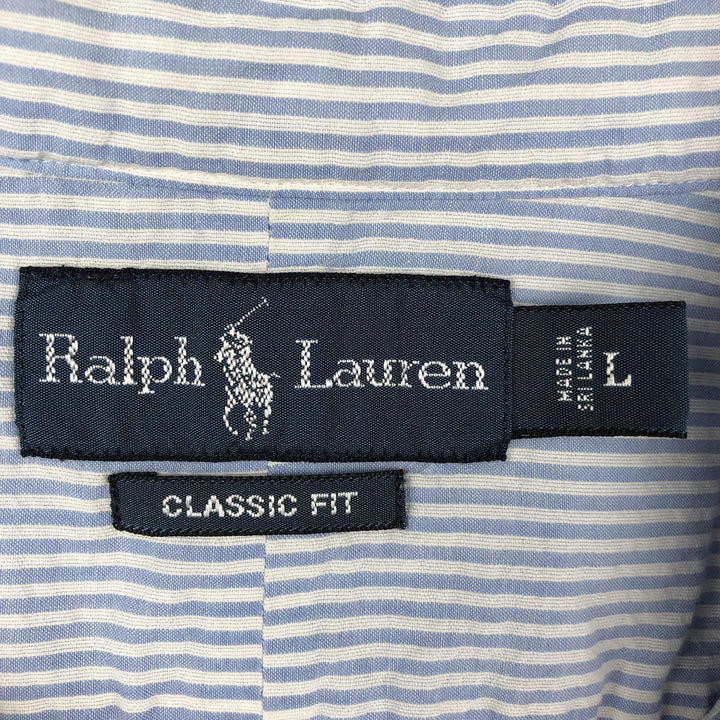 Ralph Lauren Classic Fit Seersucker Short Sleeve Button Down Striped Shirt Men's Size L cotton Blue type light blue Vintage Second Hand