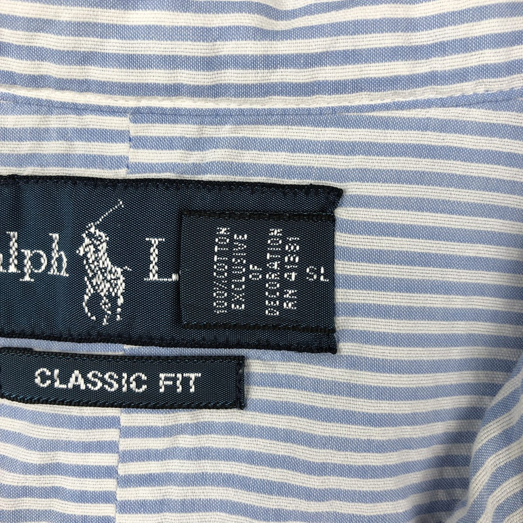 Ralph Lauren Classic Fit Seersucker Short Sleeve Button Down Striped Shirt Men's Size L cotton Blue type light blue Vintage Second Hand